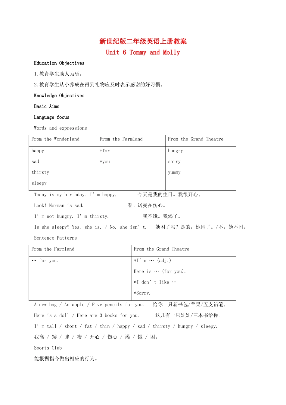二年级英语上册 Unit6教案 上海新世纪版_第1页