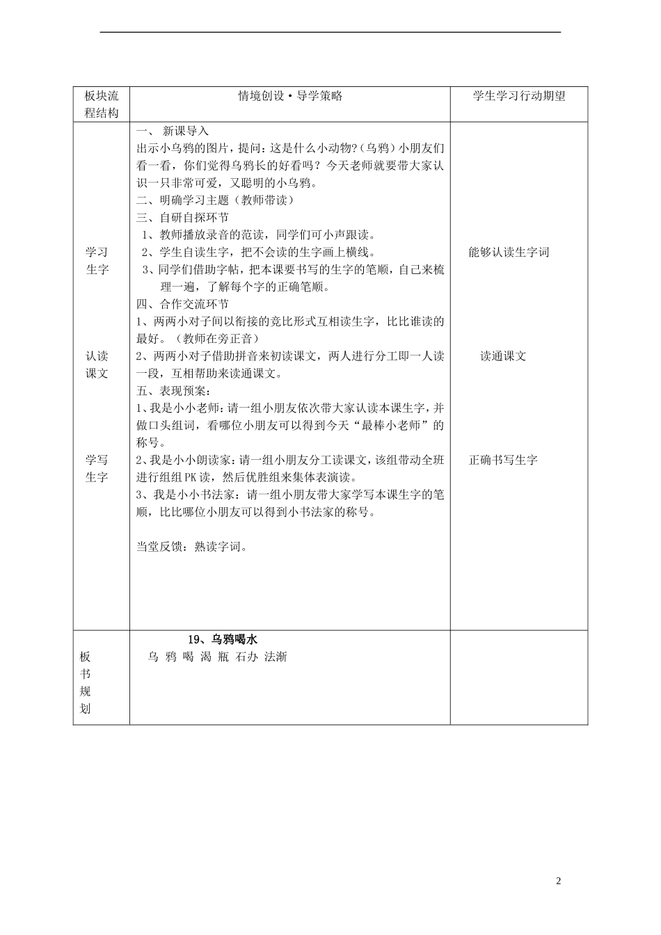 一年级语文下册 19 乌鸦喝水（一）课案 人教新课标版_第2页