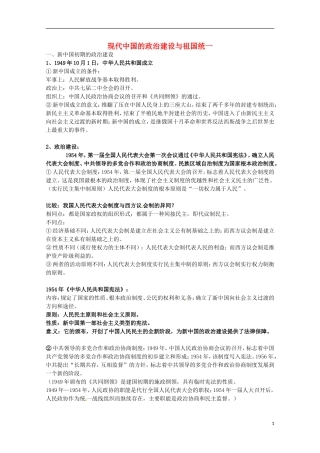 2014届高考历史 专题四 现代中国的政治建设与祖国统一同步教学案 人民版必修1