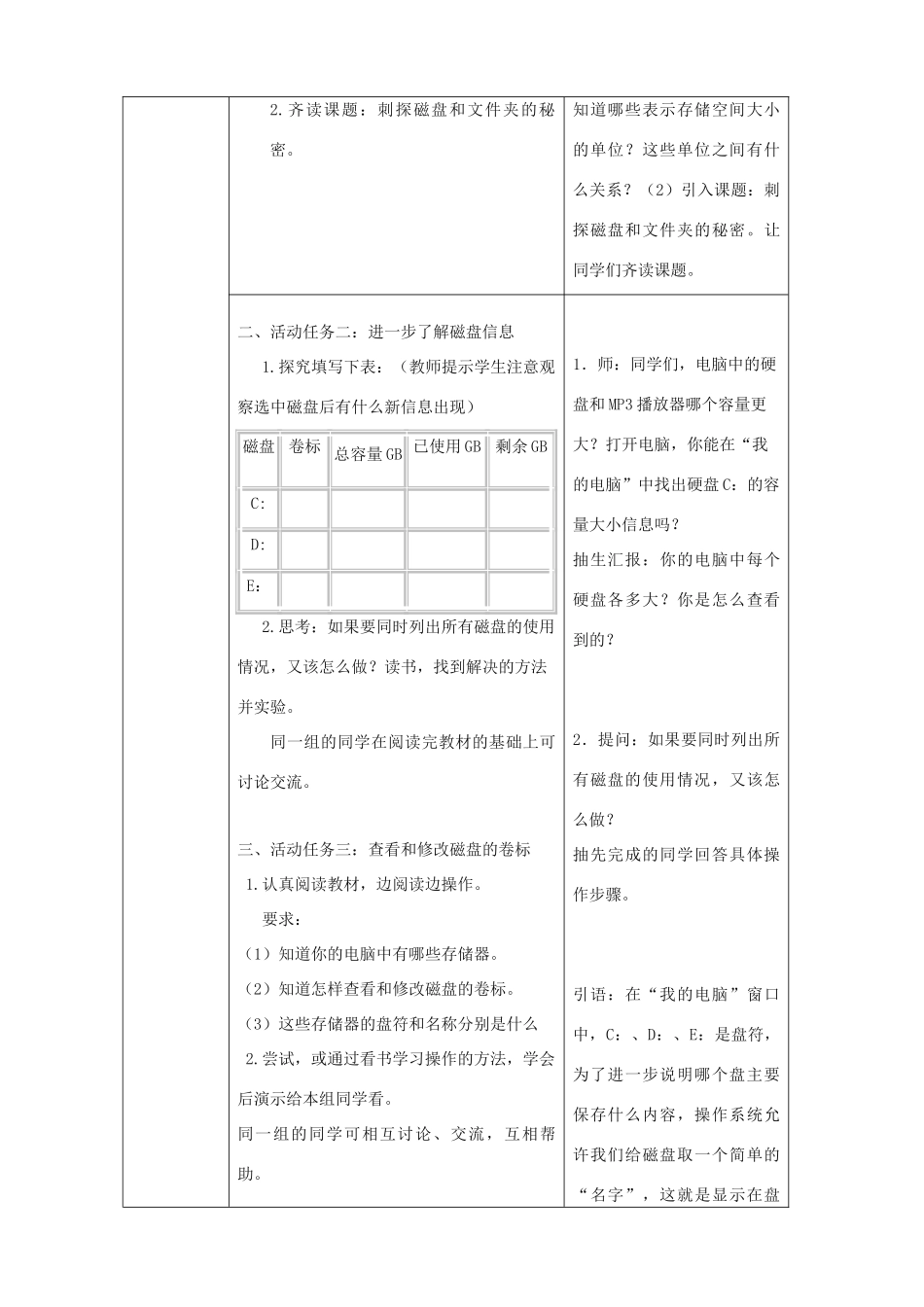 六年级信息技术上册 第一课《刺探磁盘和文件夹的秘密》教案 川教版-川教版小学六年级上册信息技术教案_第2页