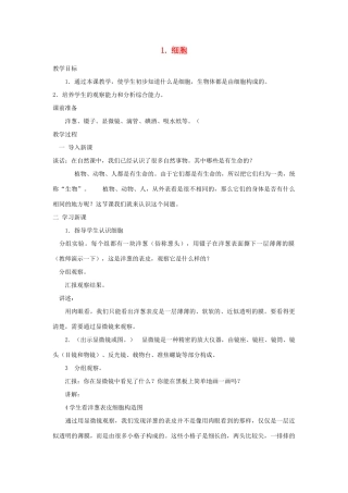 六年级科学下册《细胞》教案 青岛版