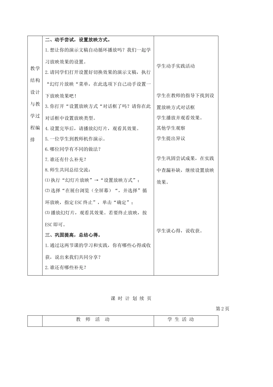 一年级信息技术下册 虚拟游览——自动播放演示文稿（二）教案 河大版_第2页