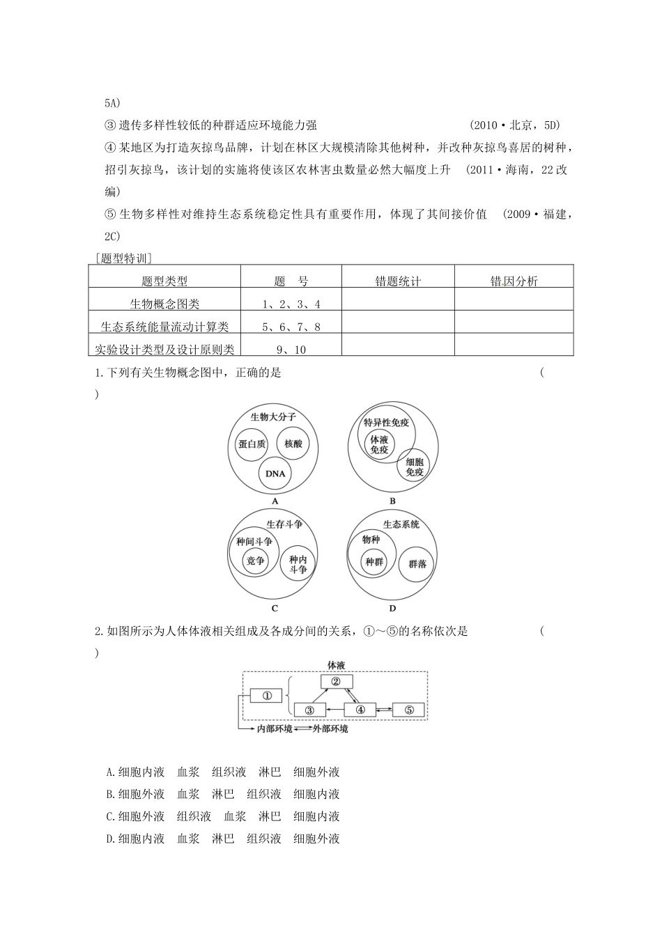 河南省宝丰县第一高级中学高考生物一轮复习 第九单元 高考集训+题型特训（九）教案 新人教版_第3页