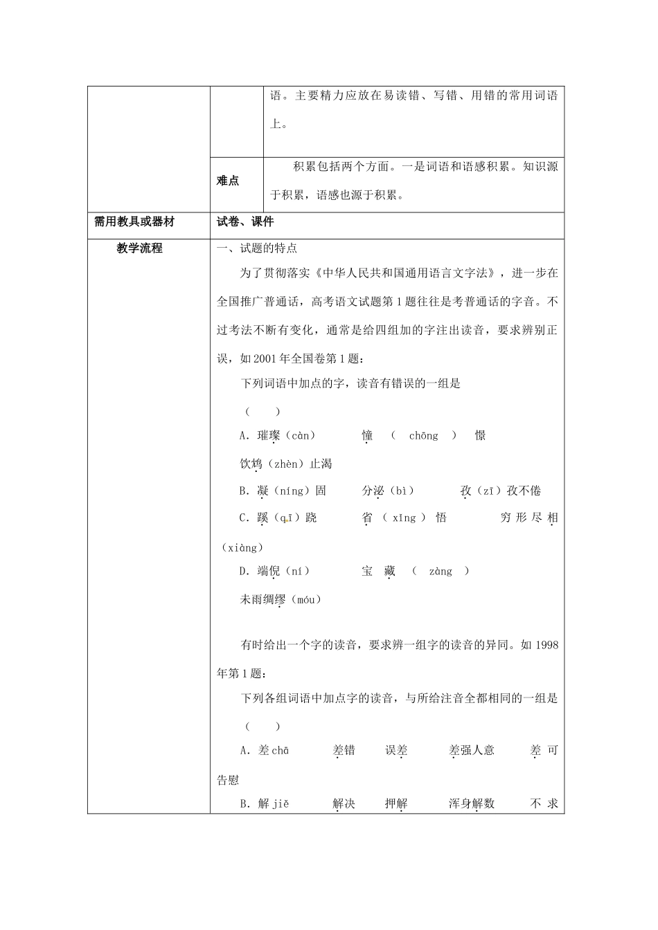 云南省师范大学五华区实验中学高考语文总复习 识记现代汉语字音教案_第2页