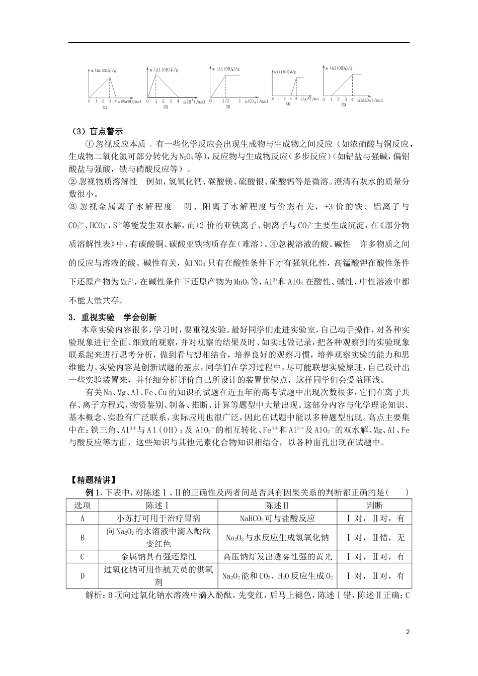 2013高考化学二轮复习 金属及其化合物专题辅导教案_第2页