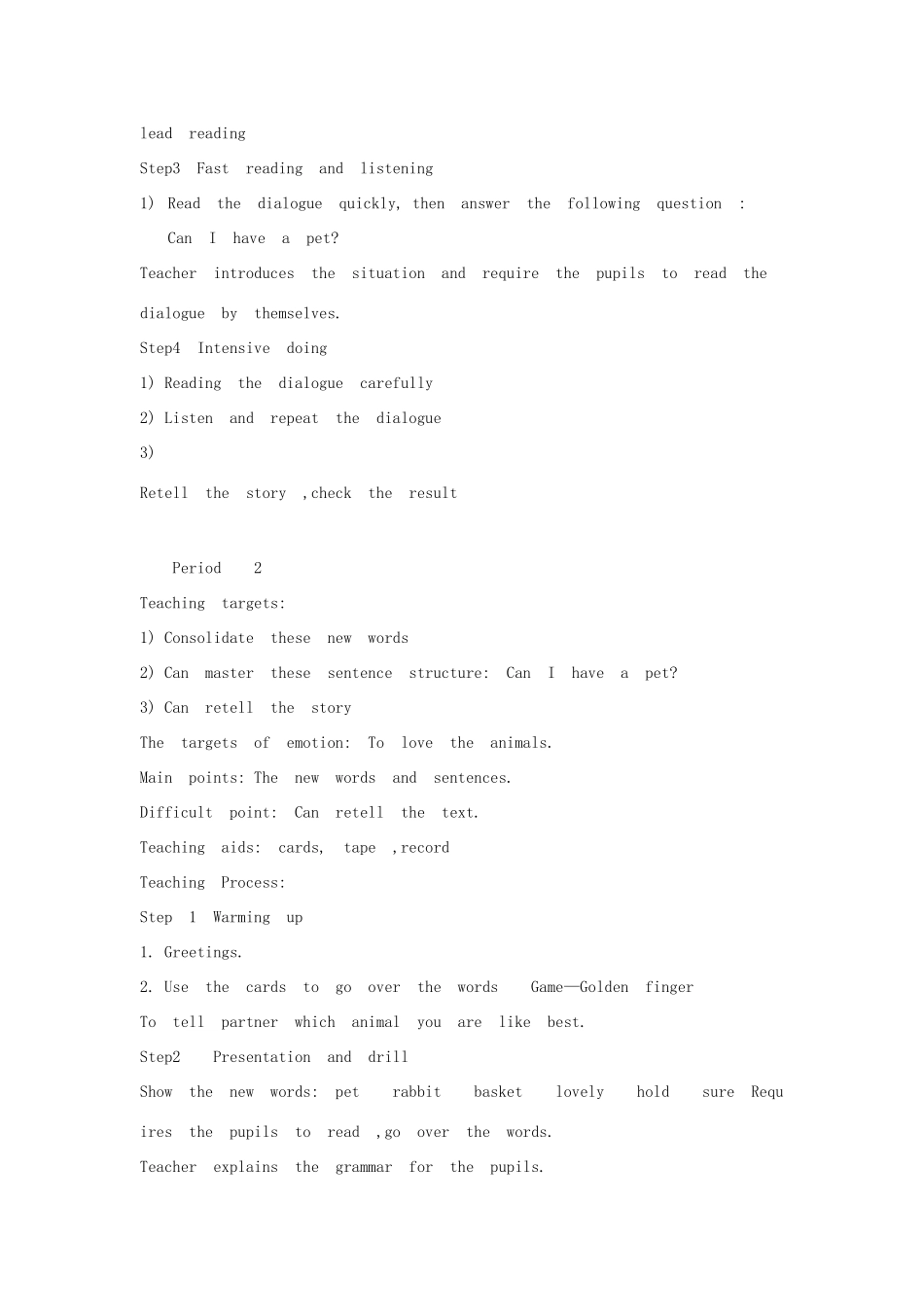 五年级英语上册 Unit 5 Can I have a pet教案 湘少版-湘少版小学五年级上册英语教案_第2页