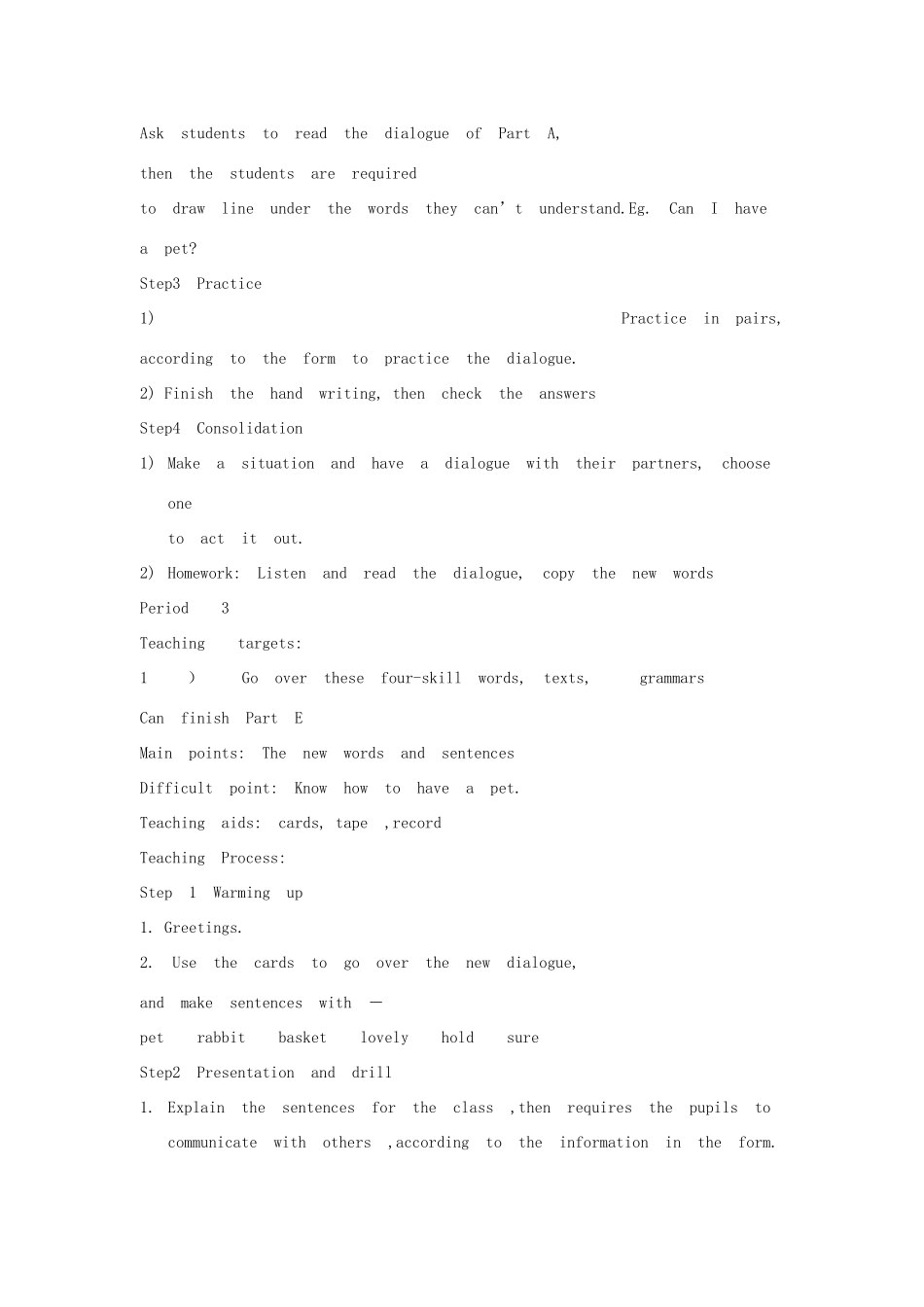 五年级英语上册 Unit 5 Can I have a pet教案 湘少版-湘少版小学五年级上册英语教案_第3页