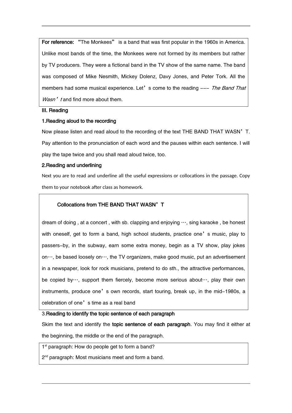 高中英语：Unit5 Warming Up,Pre-reading and Reading教案（新人教版必修2）河北地区专用_第3页