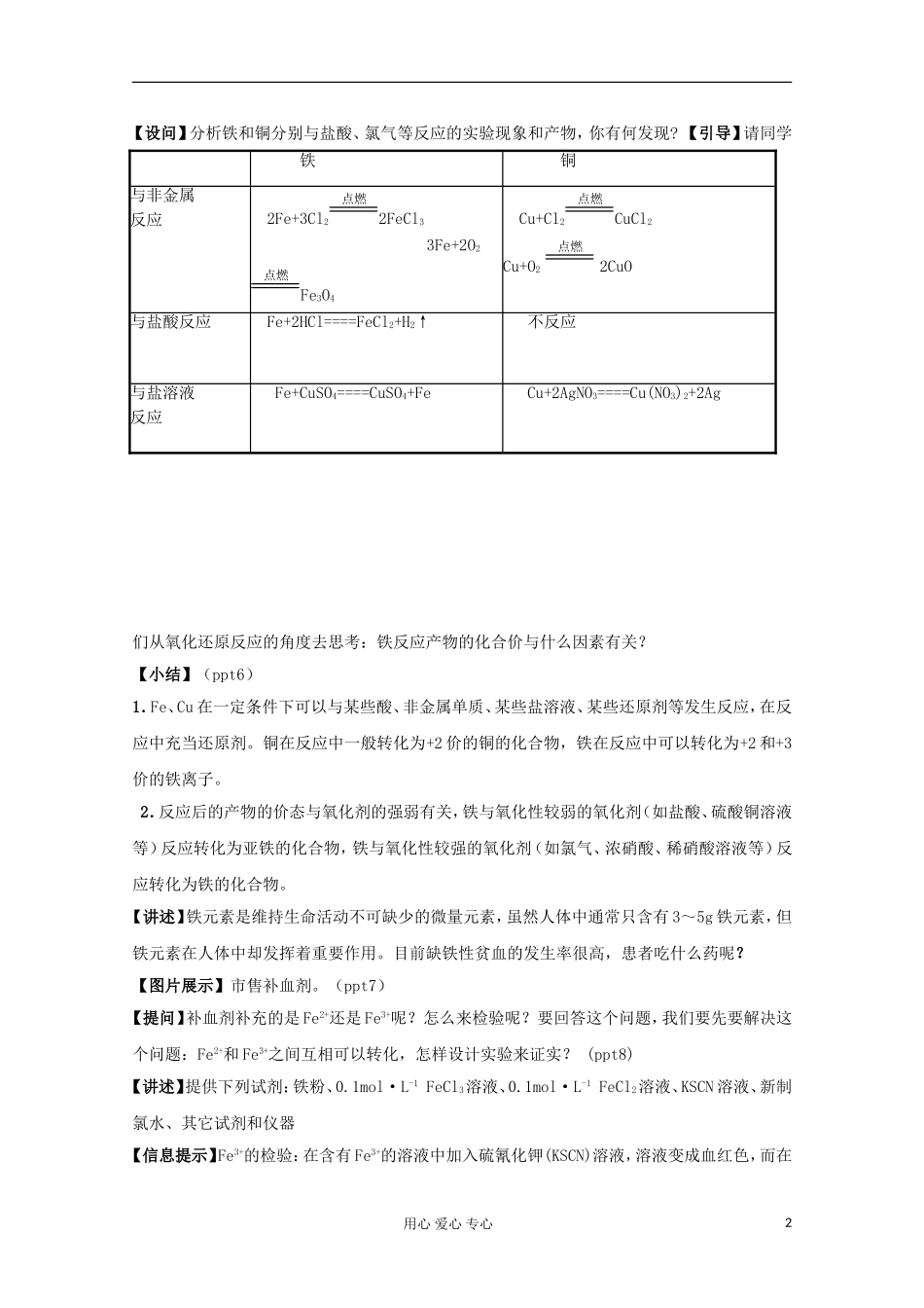 11-12学年高中化学《铁、铜及其化合物的应用》教学设计 苏教版必修1_第2页