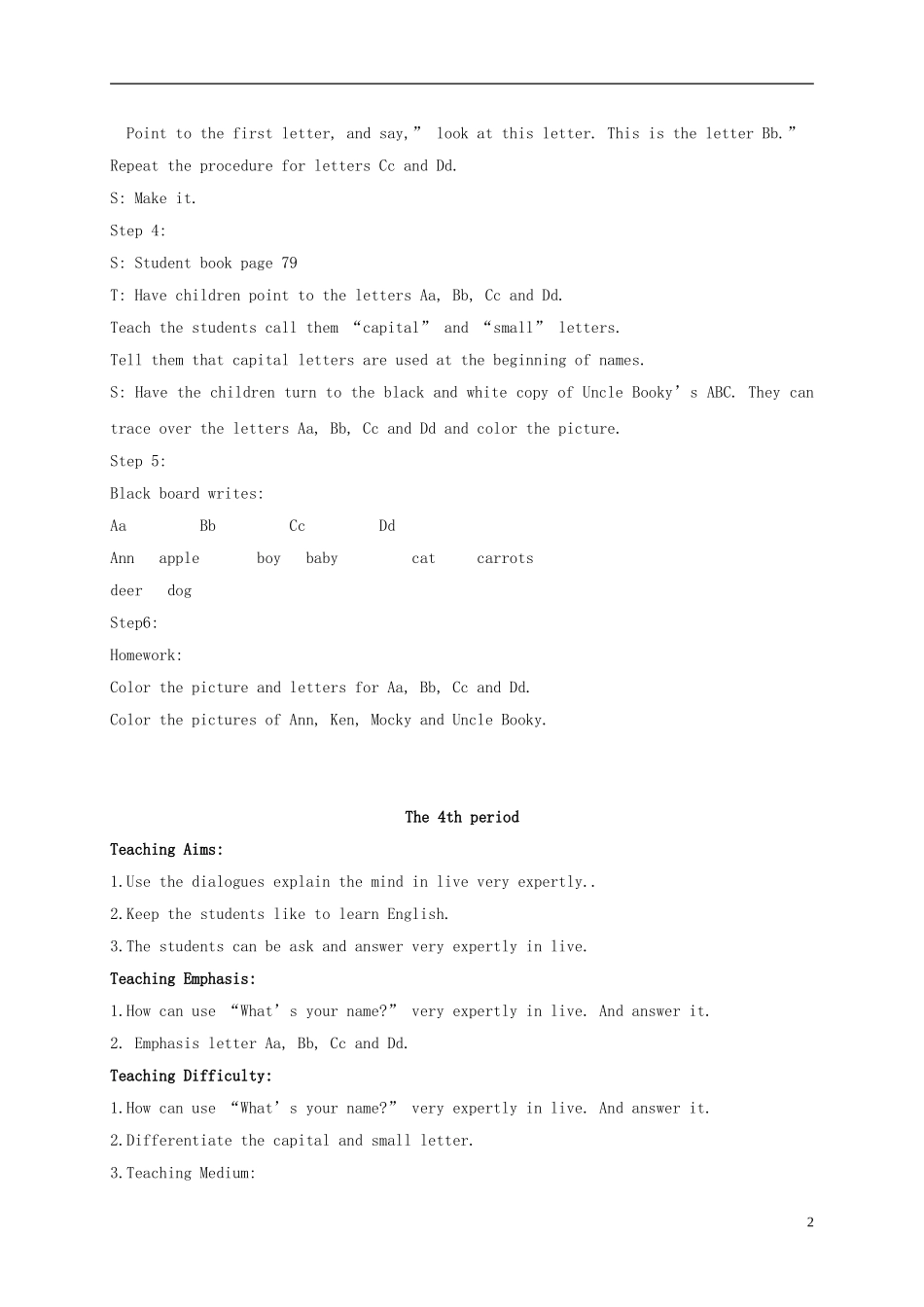 二年级英语上册 Unit1 Lesson3-4教案 北师大版_第2页