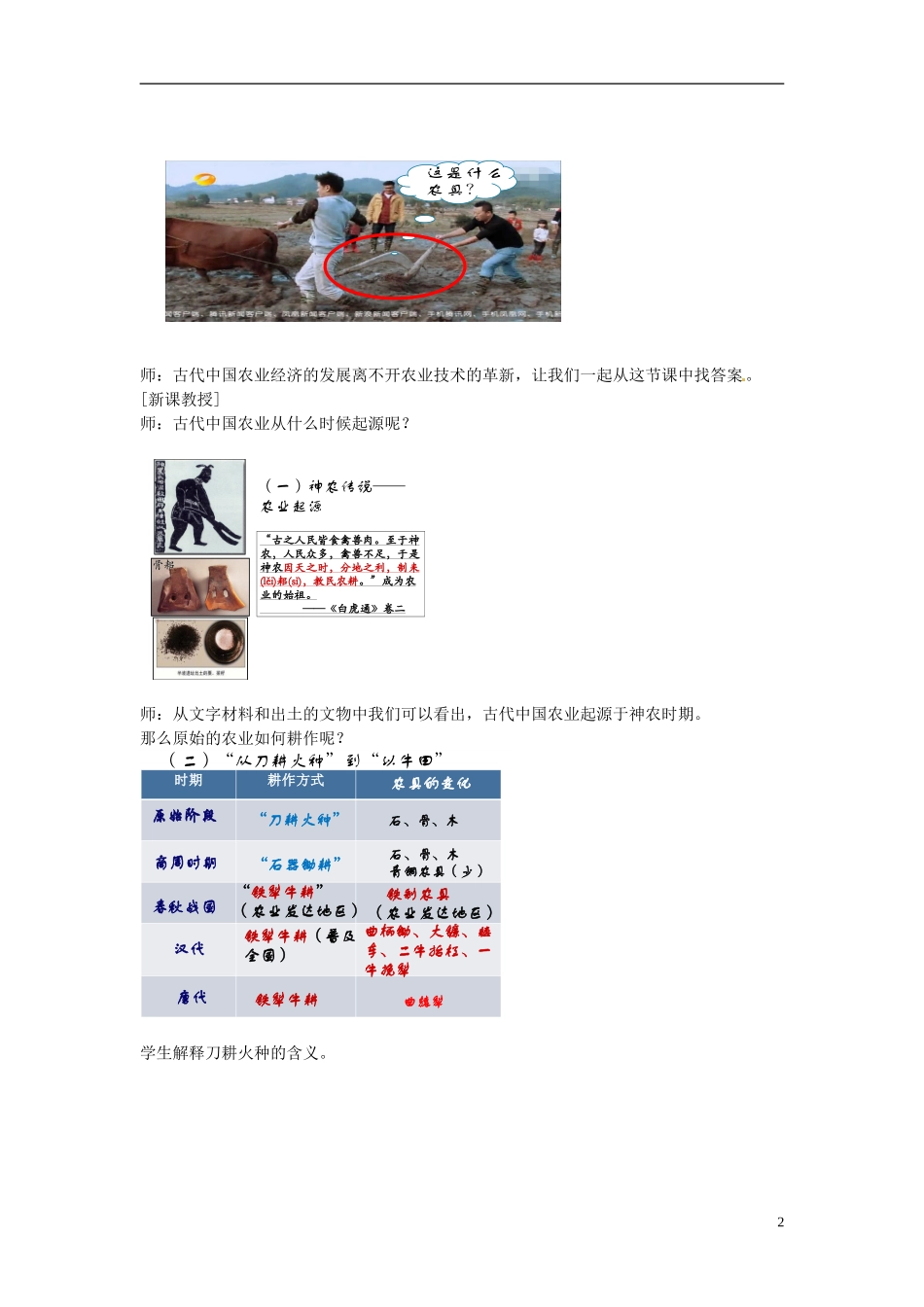 浙江省温州市啸秋中学高中历史 专题一《古代中国的农业经济》教学设计 新人教版必修1_第2页