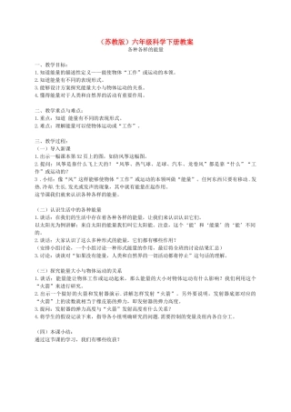 六年级科学下册 各种各样的能量2教案 苏教版