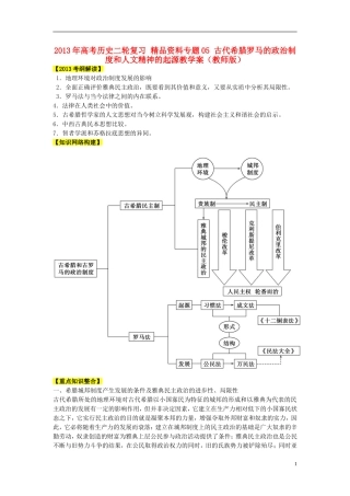 2013年高考历史二轮复习 精品资料专题05 古代希腊罗马的政治制度和人文精神的起源教学案（教师版）