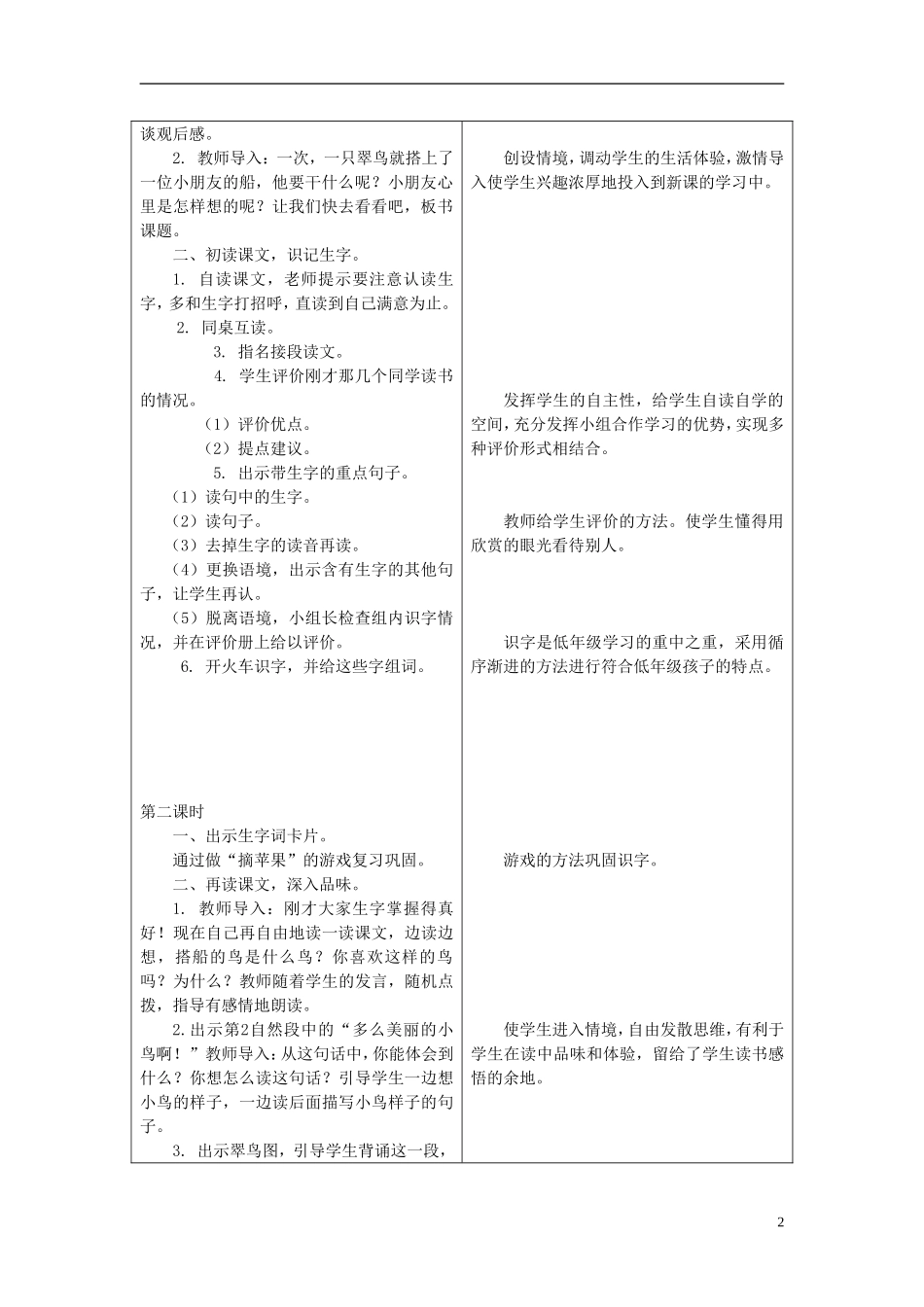 二年级语文上册 10.搭船的鸟教学设计 冀教版_第2页