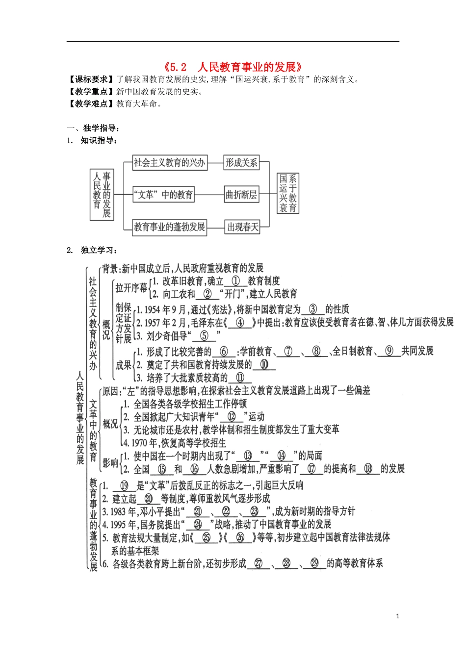 重庆市江津五中高中历史《5.2 人民教育事业的发展》教案 人民版必修3_第1页