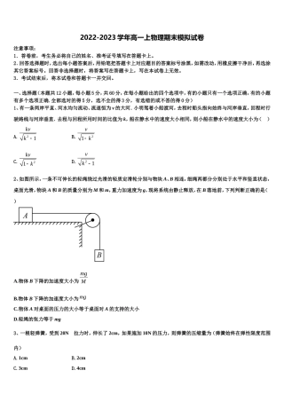 2022-2023学年安徽省六安市第二中学河西校区高一物理第一学期期末达标检测模拟试题含解析