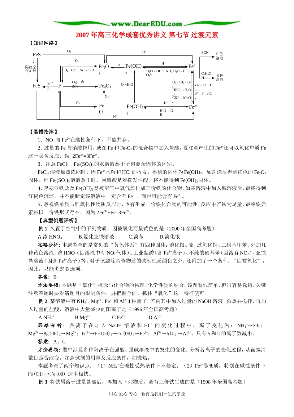 2007年高三化学成套优秀讲义 第七节 过渡元素_第1页