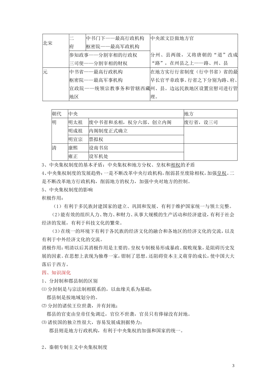 2014届高考历史一轮复习讲义 中国古代的中央集权制度 岳麓版_第3页