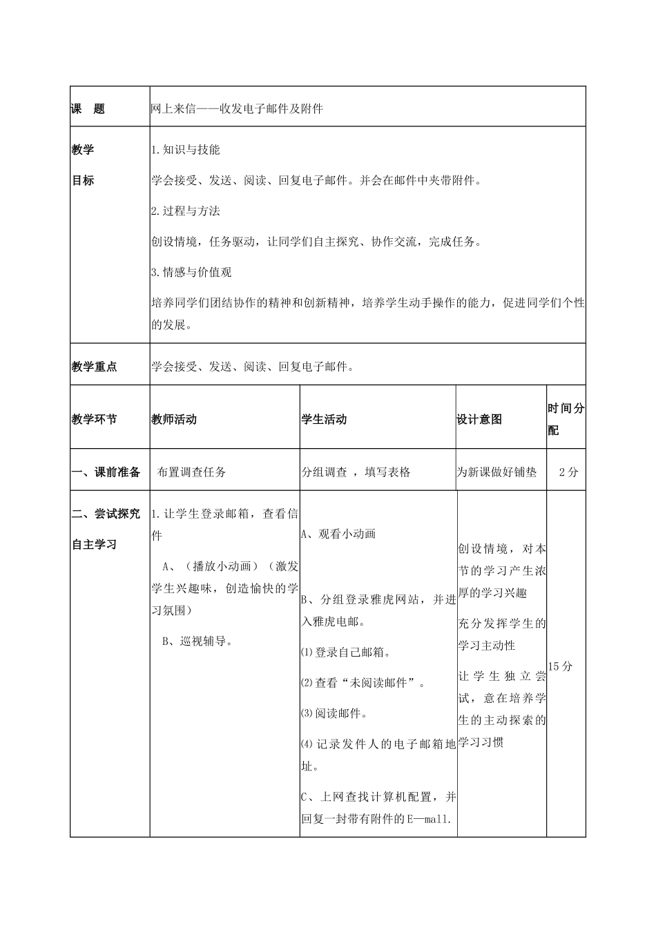 二年级信息技术上册 第14课 网上来信——收发电子邮件及附件 2教案 河大版_第2页