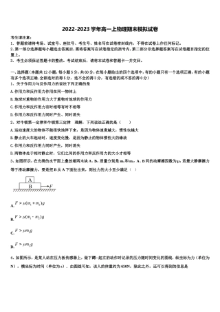 2022-2023学年黑龙江省哈师大附中物理高一上期末学业水平测试模拟试题含解析