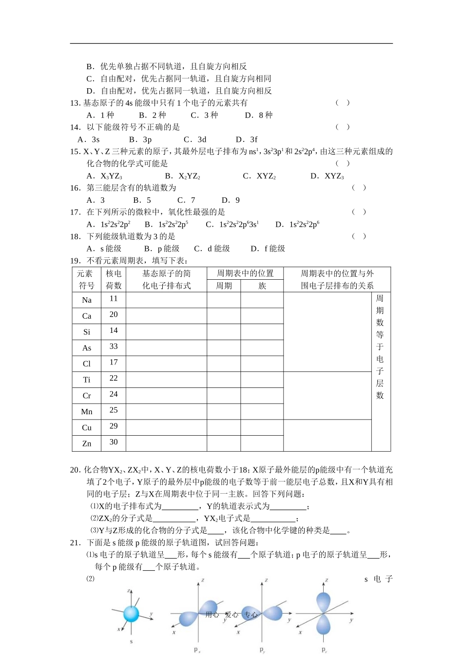 1.1《原子结构》测试 （新人教版选修3）_第2页