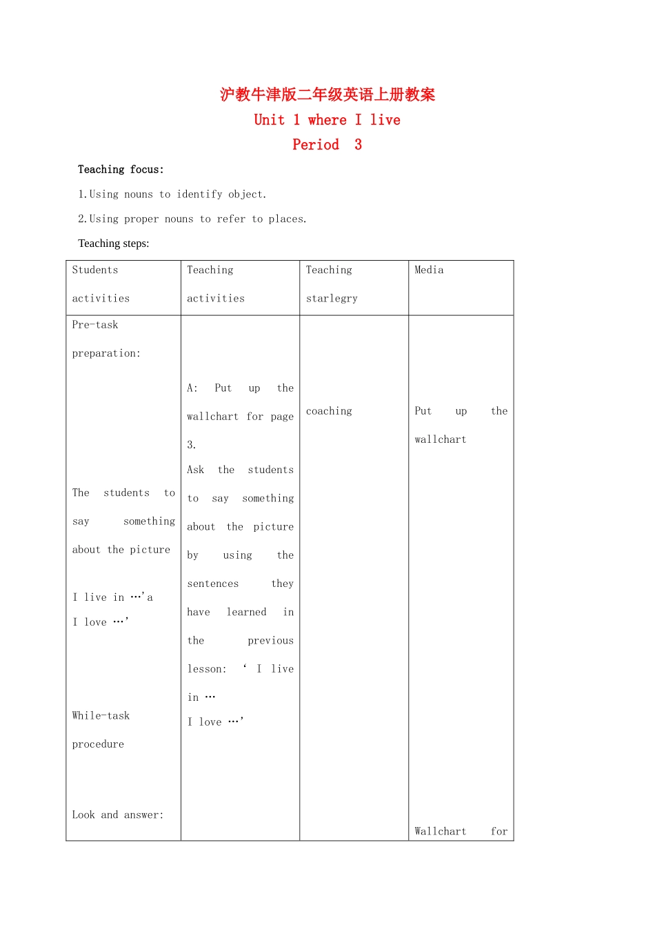 二年级英语上册 Unit1 period3教案 沪教牛津版_第1页