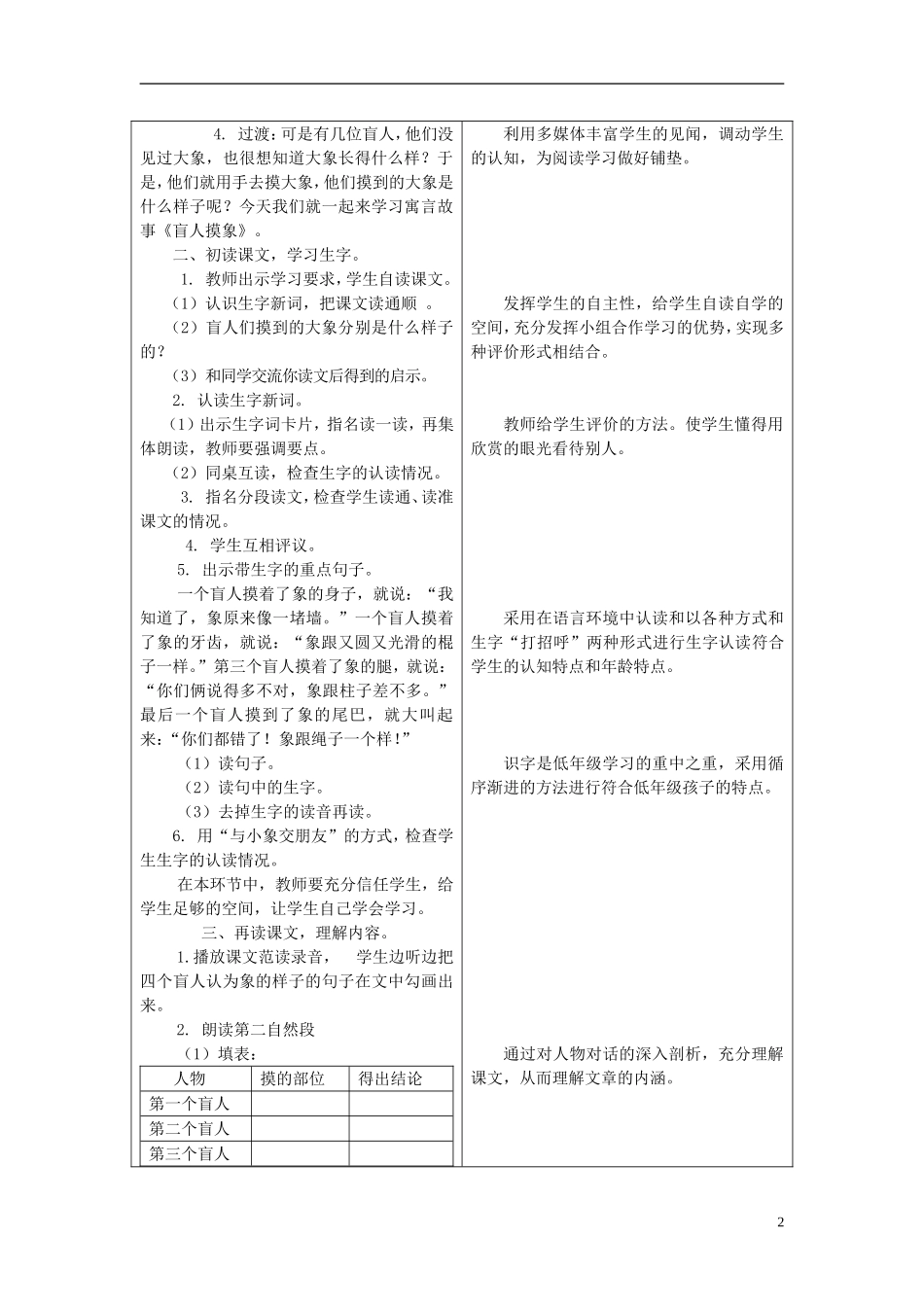 二年级语文上册 13.盲人摸象教学设计 冀教版_第2页