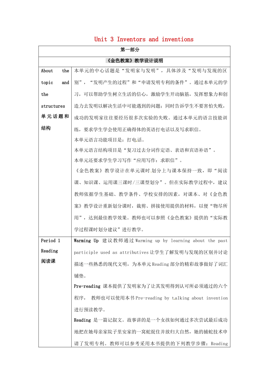 2014-2015学年高中英语 Unit 3 Inventors and inventions教学设计2 新人教版选修8_第1页