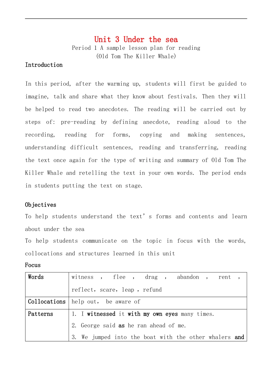高中英语Unit 3 Under the sea--Period1人教版选修七_第1页