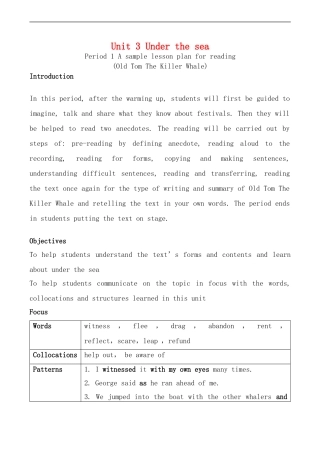 高中英语Unit 3 Under the sea--Period1人教版选修七