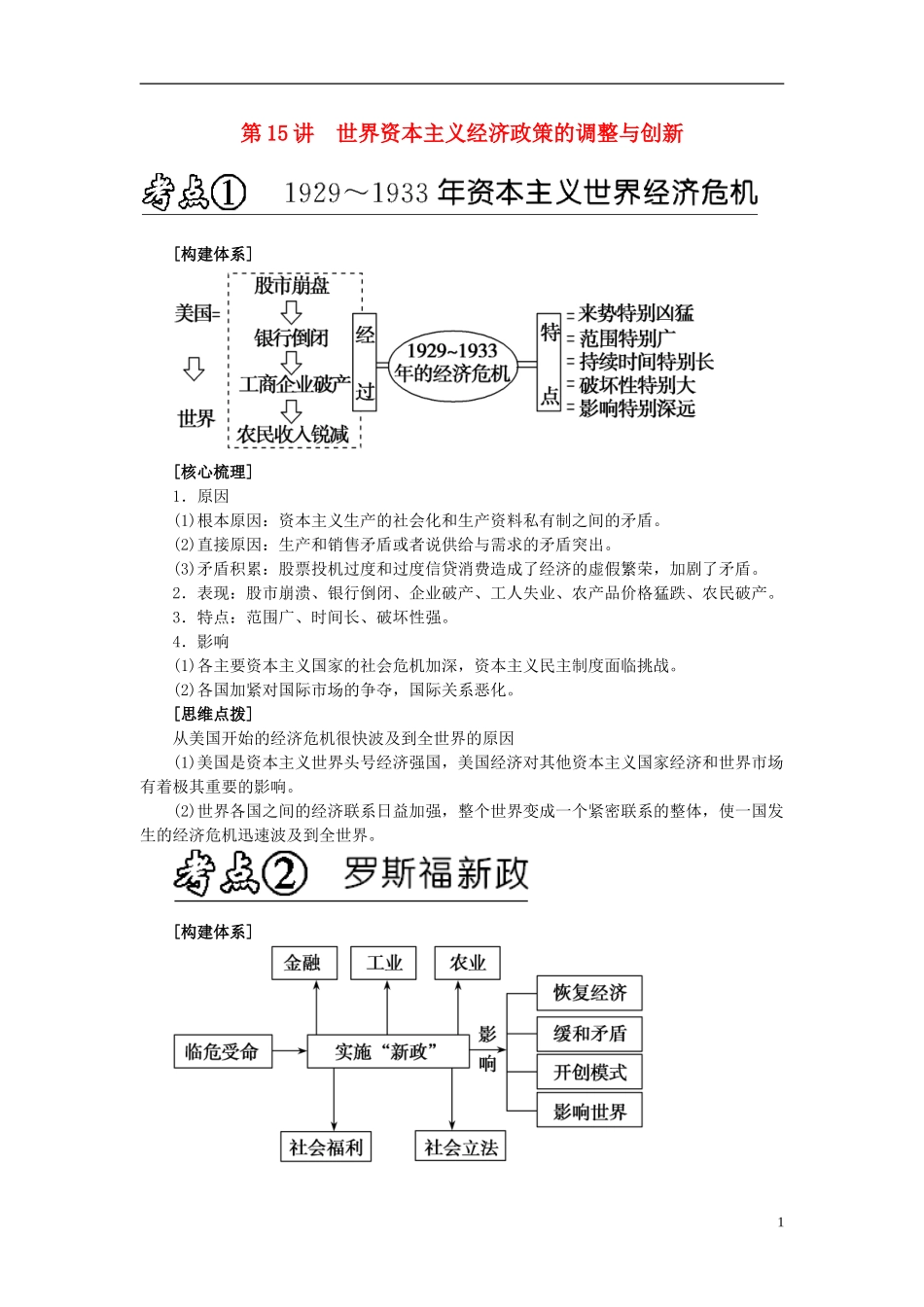 2013年高考历史二轮专题复习讲义 第15讲 世界资本主义经济政策的调整与创新_第1页