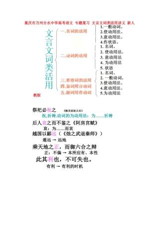 重庆市万州分水中学高考语文 专题复习 文言文词类活用讲义 新人教版