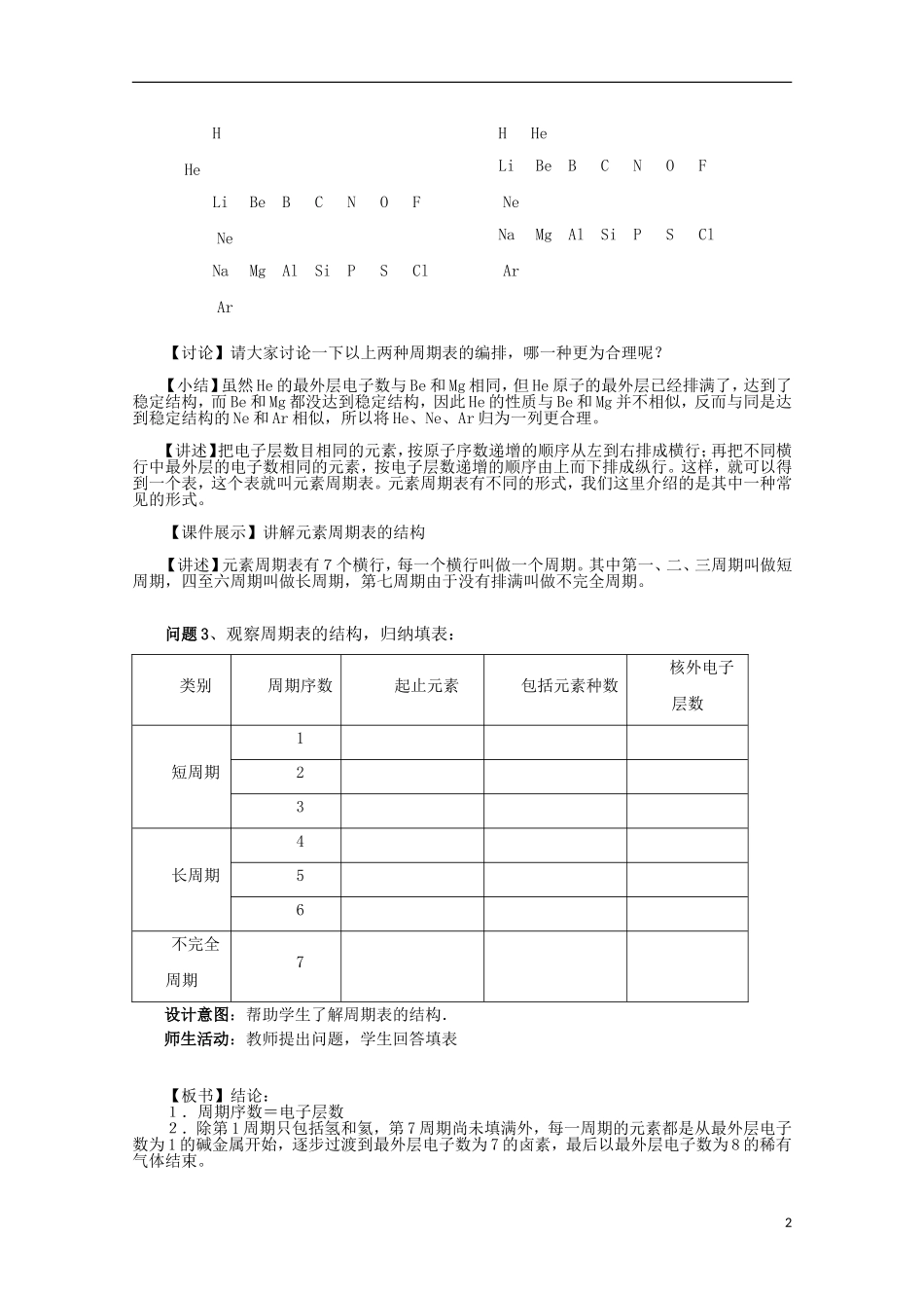 云南省2012-2013高中化学 1.1.1元素周期表教学设计1 新人教必修2_第2页
