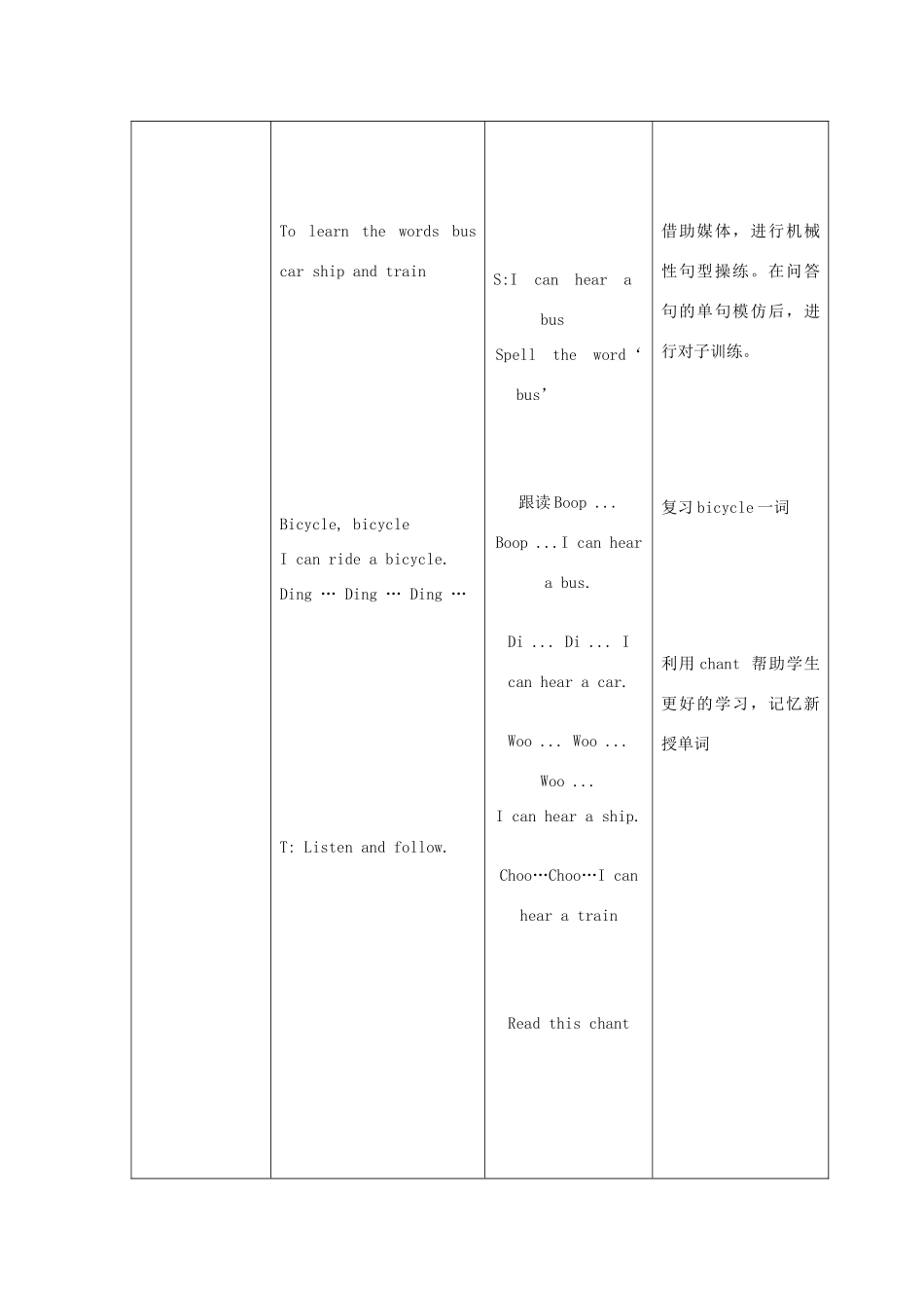二年级英语下册 Module 1 Using my five senses Unit 3《Can you hear a train》教案（新版）沪教牛津版-沪教牛津版小学二年级下册英语教案_第3页