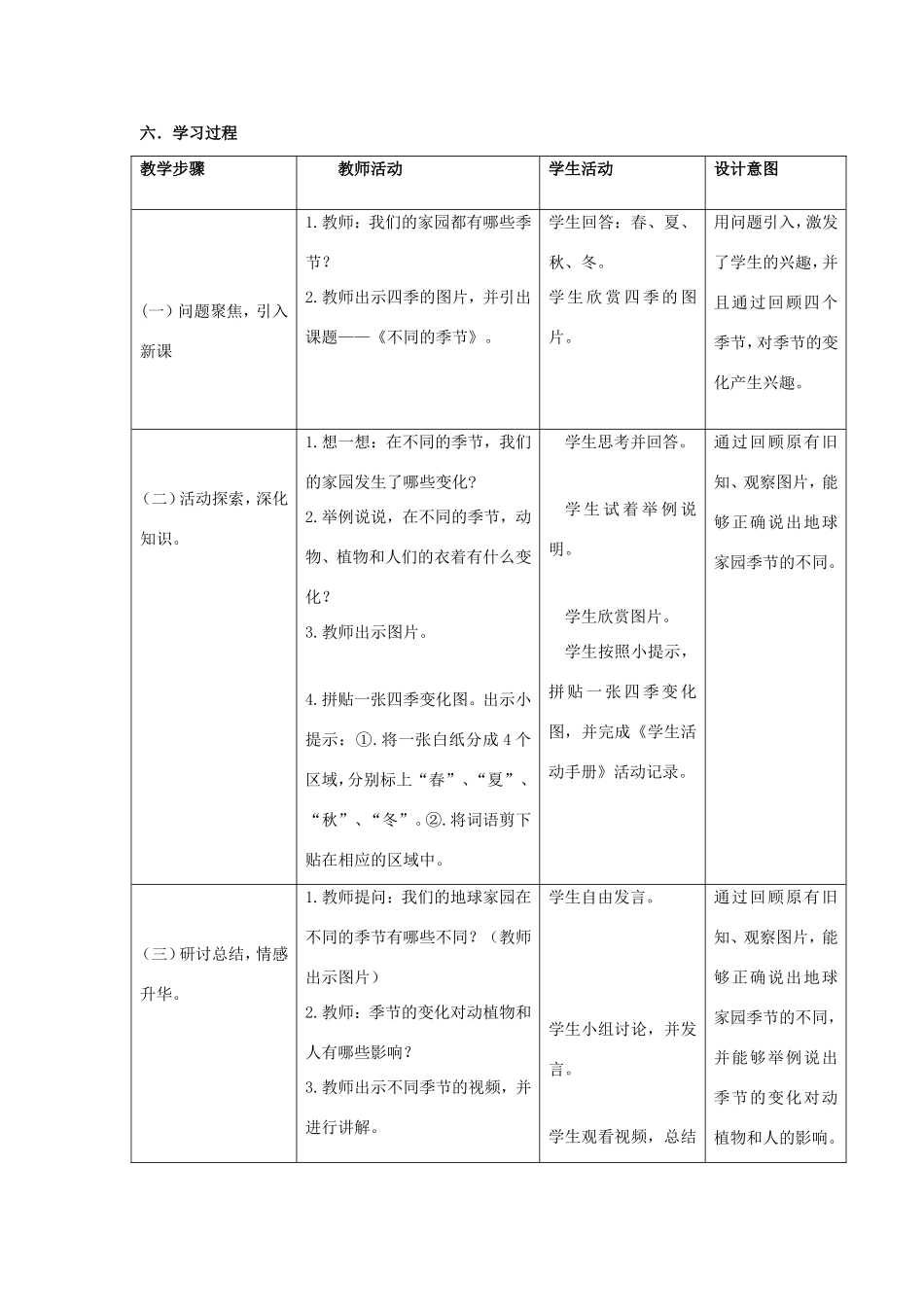 二年级科学上册 第1单元 我们的地球家园 6《不同的季节》教案1 教科版-教科版小学二年级上册自然科学教案_第2页