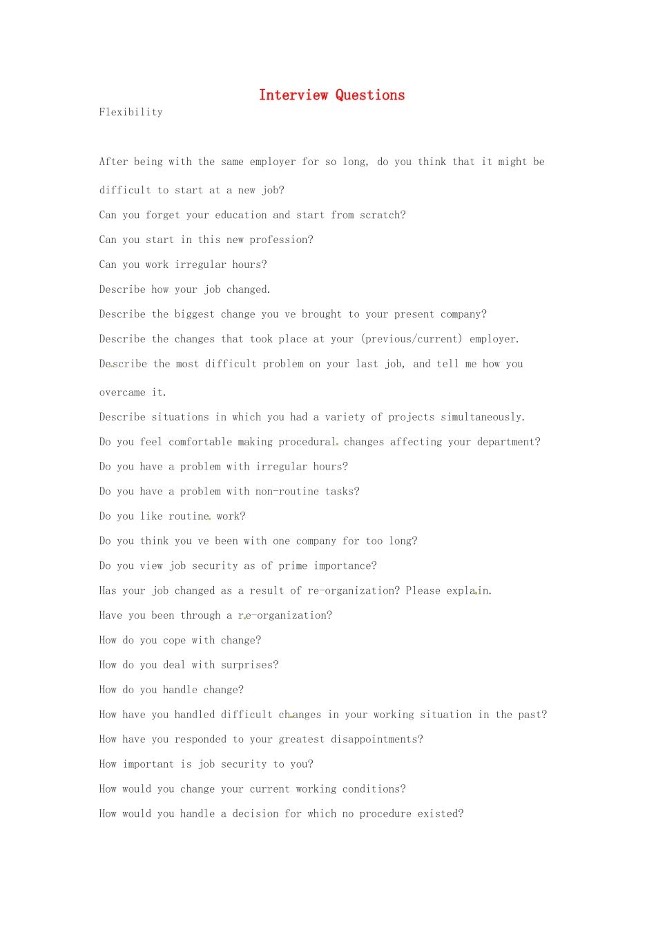 2014年秋高中英语 Module 2 A Job Worth Doing Interview Questions训练 外研版必修5_第1页