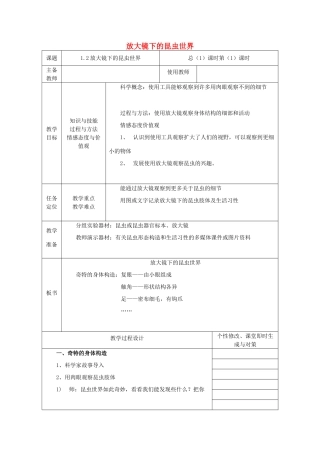 六年级科学下册 第一单元 微小世界 2 放大镜下的昆虫世界教案1 教科版-教科版小学六年级下册自然科学教案