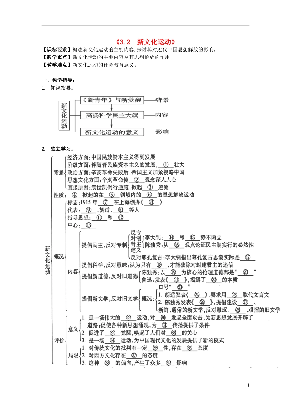 重庆市江津五中高中历史《3.2 新文化运动》教案 人民版必修3_第1页
