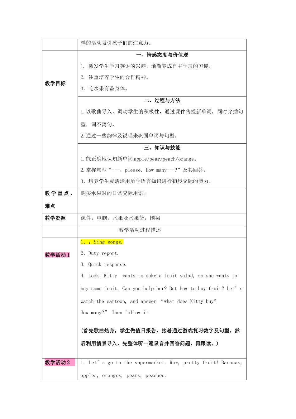 一年级英语上册 Module 3 Places and activities Unit 8《Apples，please》教案2 牛津上海版（深圳用）-牛津上海版小学一年级上册英语教案_第2页