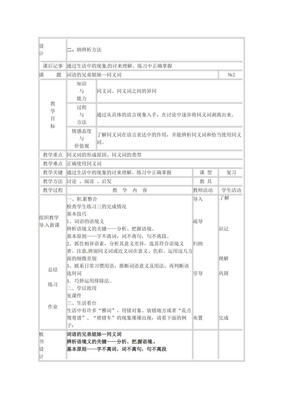 重庆市万州分水中学高二语文 词语的兄弟姐妹教案 人教版_第2页