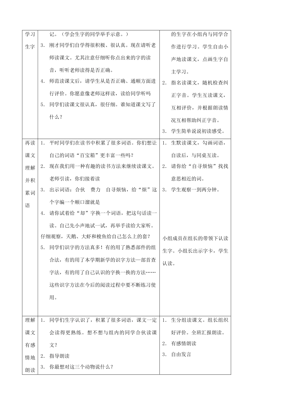 二年级语文上册 9.2 天鹅 大虾和梭鱼教案2 北师大版-北师大版小学二年级上册语文教案_第2页