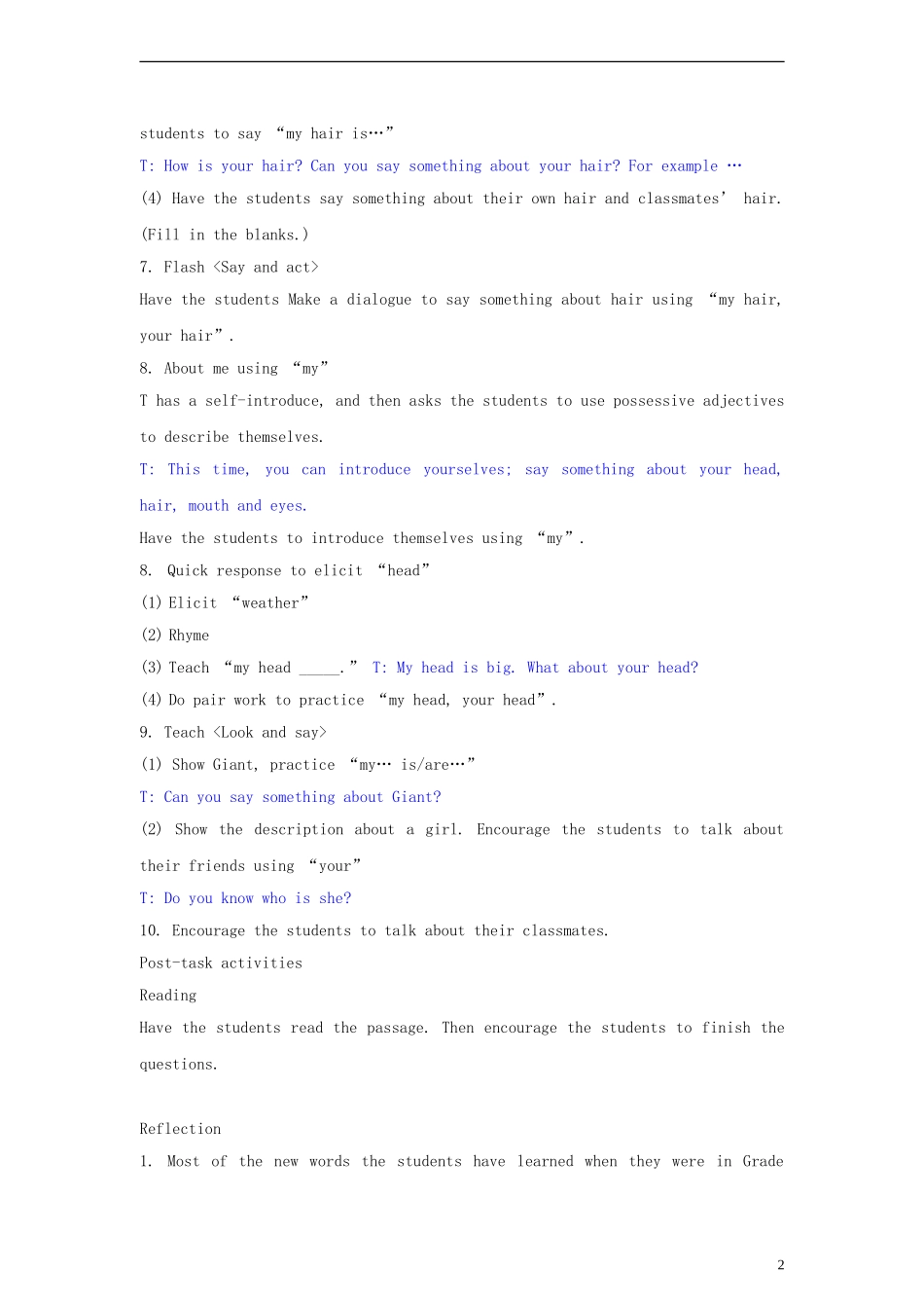 二年级英语上册 Unit6 My hair is short Period1教案 （新版）沪教牛津版_第2页