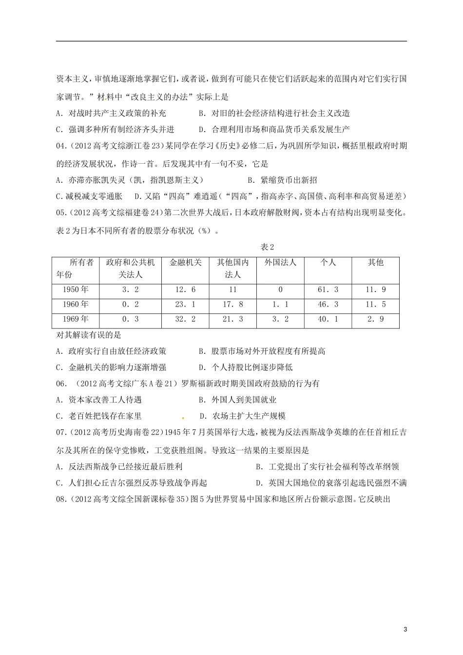 2013届高考历史三轮热点 长效10 世界现代经济教学案_第3页