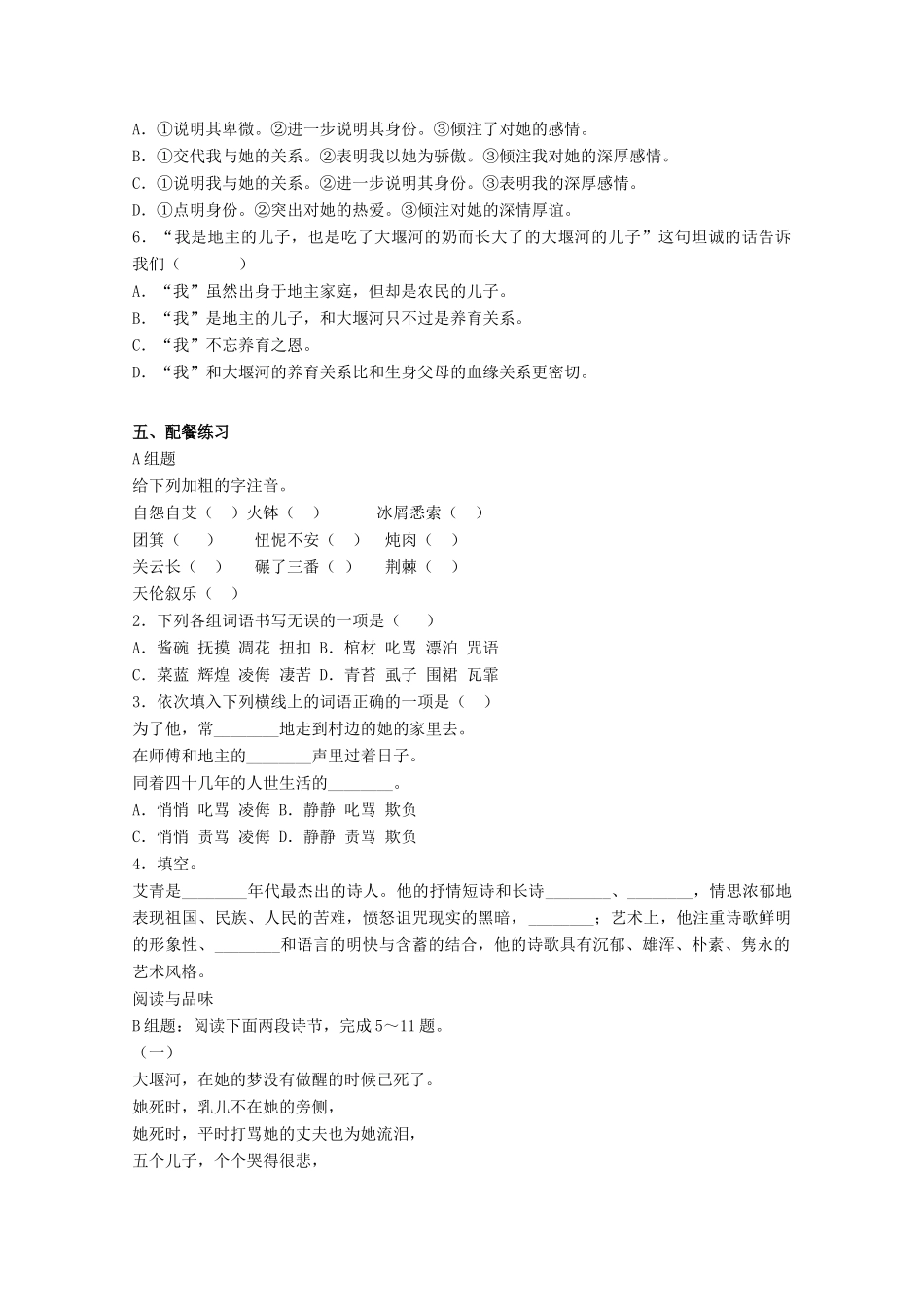 云南省德宏州芒市第一中学高中语文 大堰河我的保姆学案 新人教版必修1_第3页