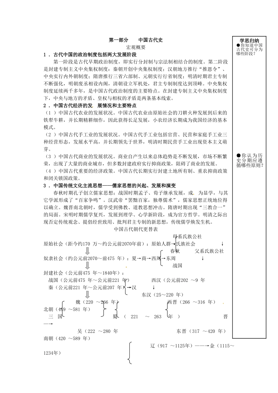重庆市万州分水中学高三历史总复习 第一部分 中国古代史教案 新人教版_第2页
