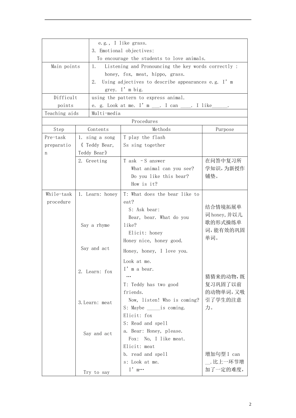 二年级英语上册 Unit11 In the forest教案 （新版）沪教牛津版_第2页