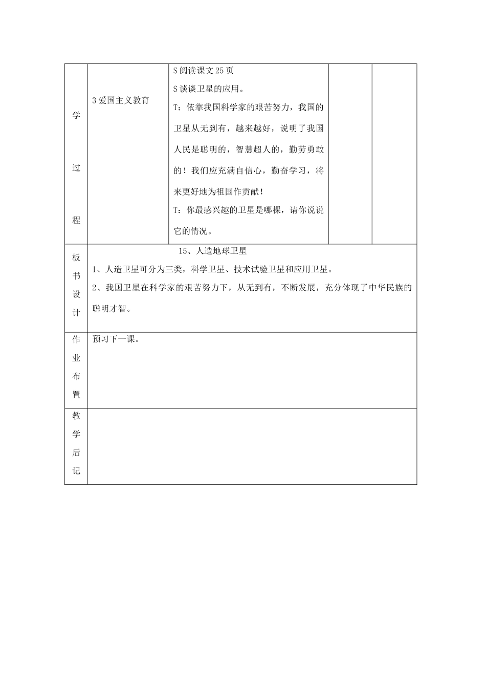 六年级科学下册 第4单元 15《人造地球卫星》教案 翼教版-人教版小学六年级下册自然科学教案_第2页