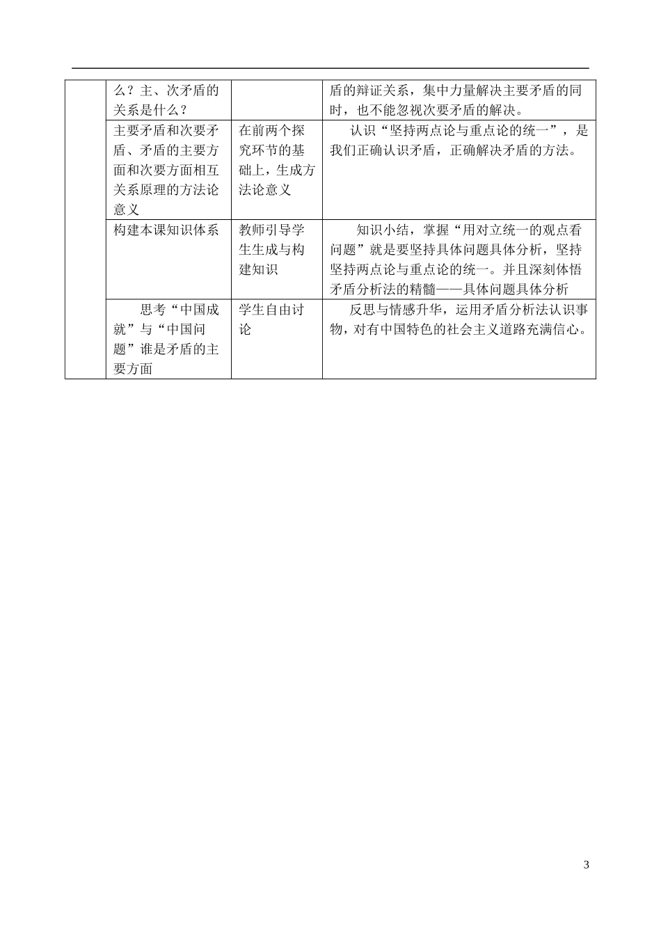 河南省济源市一中高中政治《用对立统一的观点看问题》教学设计 新人教版必修4_第3页