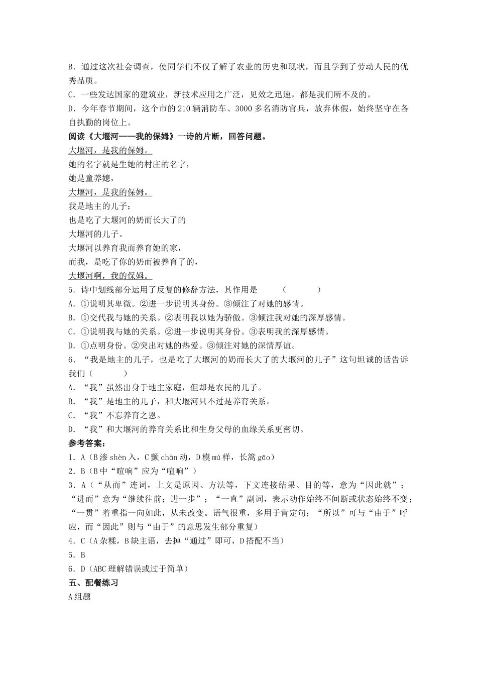云南省德宏州芒市第一中学高中语文 大堰河我的保姆教案 新人教版必修1_第3页