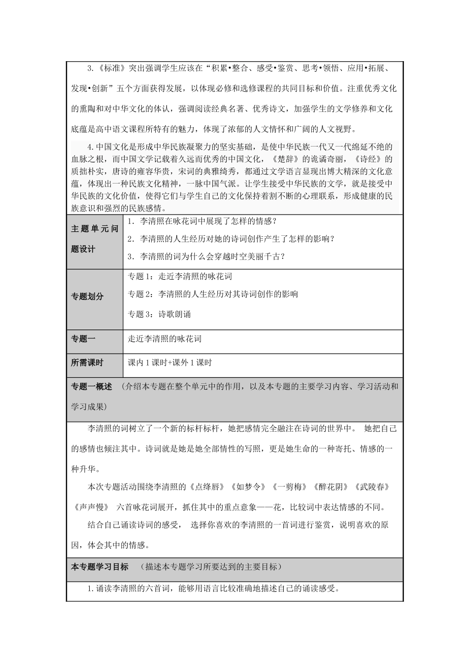 2012届高中语文 乱世中的美神--李清照主题单元设计教案 苏教版_第3页